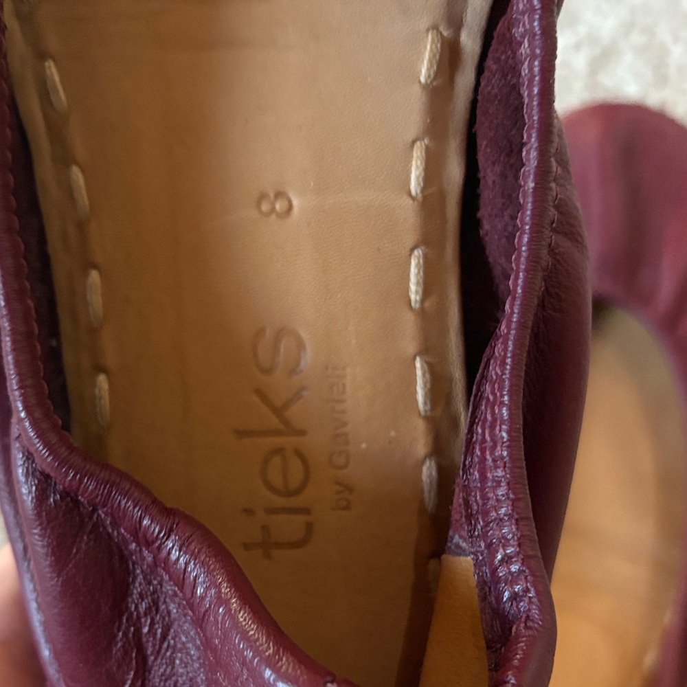 Tieks Burgundy Flats with Teal Detail - Picture 2 of 3